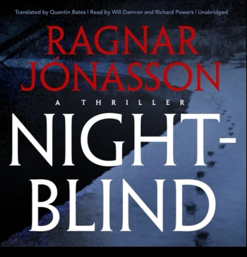 Background is a river at night. text reads Ragnar Jónasson, Night-blind